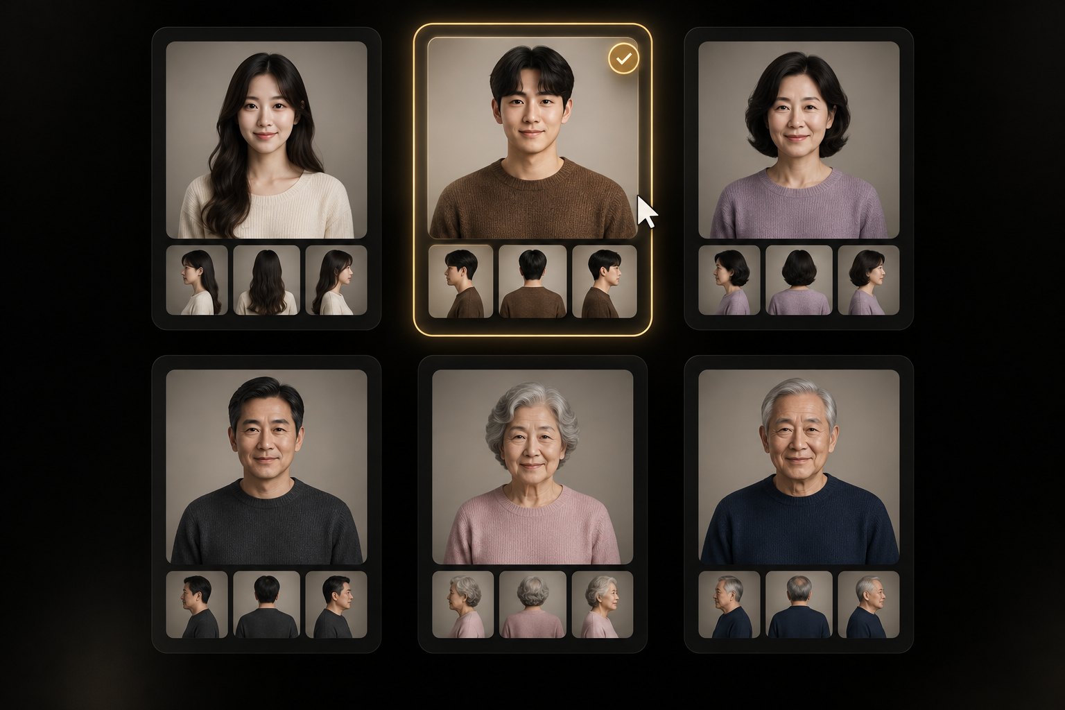 캐릭터 시트 프리셋 중 하나를 고르는 장면의 연출 이미지